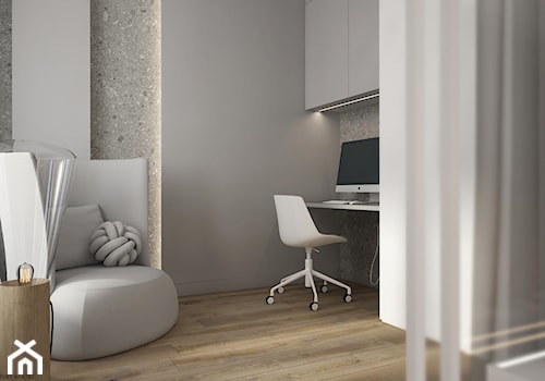 Mieszkanie w Krakowie - Średnie w osobnym pomieszczeniu z zabudowanym biurkiem szare biuro, styl minimalistyczny - zdjęcie od ELEMENTY