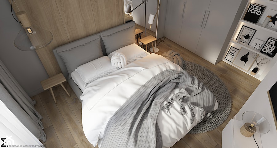 Mieszkanie w Krakowie - Mała szara sypialnia, styl minimalistyczny - zdjęcie od ELEMENTY