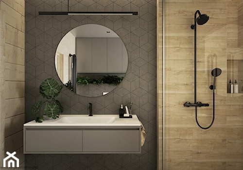 Drewno + szarość - Średnia na poddaszu łazienka, styl skandynawski - zdjęcie od ELEMENTY