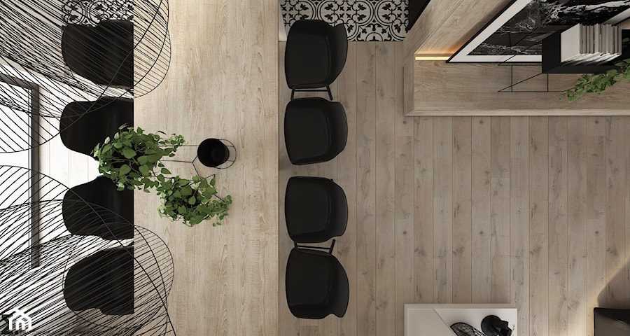 Dom jednorodzinny w stylu "soft-loft" - Duża czarna jadalnia w salonie, styl minimalistyczny - zdjęcie od ELEMENTY