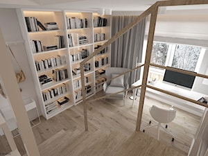 Mieszkanie 2-poziomowe Praska Park - Średnie w osobnym pomieszczeniu z zabudowanym biurkiem białe biuro, styl minimalistyczny - zdjęcie od ELEMENTY