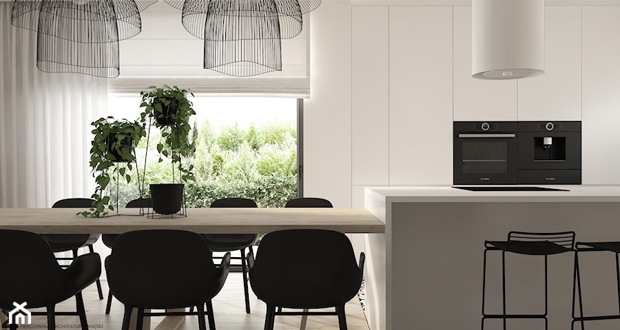 Dom jednorodzinny w stylu "soft-loft" - Średnia biała jadalnia w kuchni, styl minimalistyczny - zdjęcie od ELEMENTY