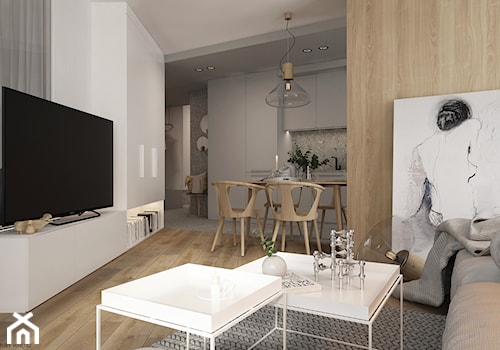 Mieszkanie w Krakowie - Średni biały szary salon z kuchnią z jadalnią, styl skandynawski - zdjęcie od ELEMENTY