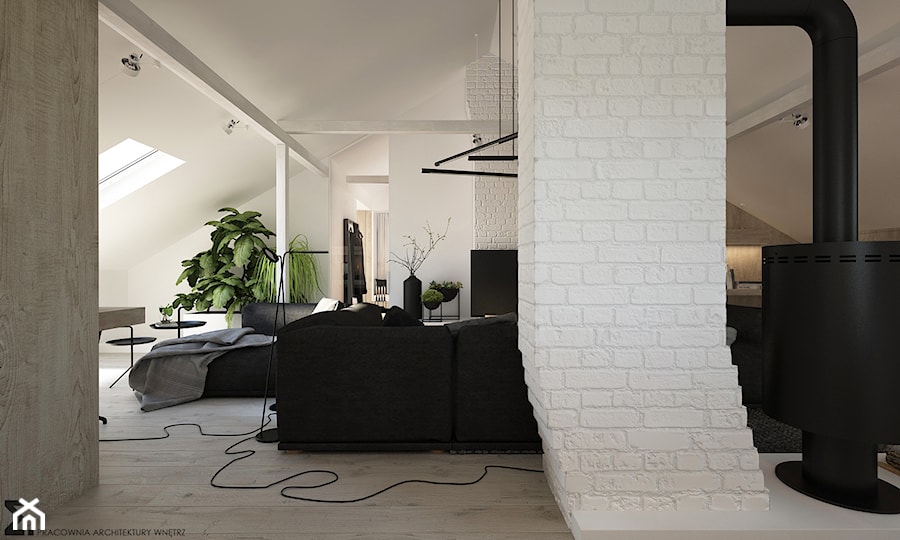 Poddasze - Duży biały salon, styl minimalistyczny - zdjęcie od ELEMENTY