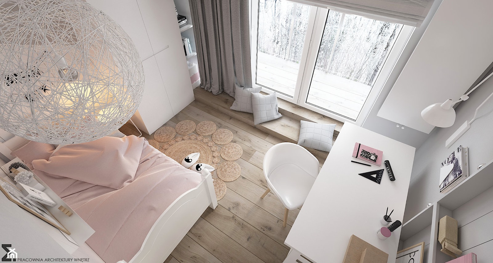 Mieszkanie 2-poziomowe Praska Park - Mały szary pokój dziecka dla nastolatka dla dziewczynki, styl skandynawski - zdjęcie od ELEMENTY - Homebook