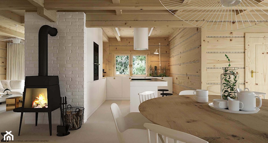 Dom drewniany - Duża jadalnia w kuchni, styl nowoczesny - zdjęcie od ELEMENTY
