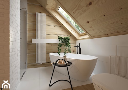 Dom drewniany - Średnia na poddaszu łazienka z oknem, styl skandynawski - zdjęcie od ELEMENTY