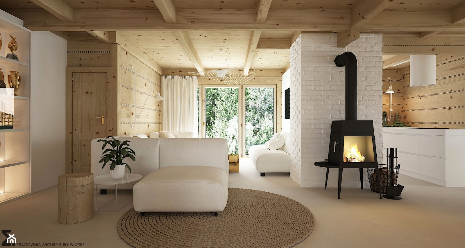 Dom drewniany - Średni biały salon, styl skandynawski - zdjęcie od ELEMENTY - Homebook