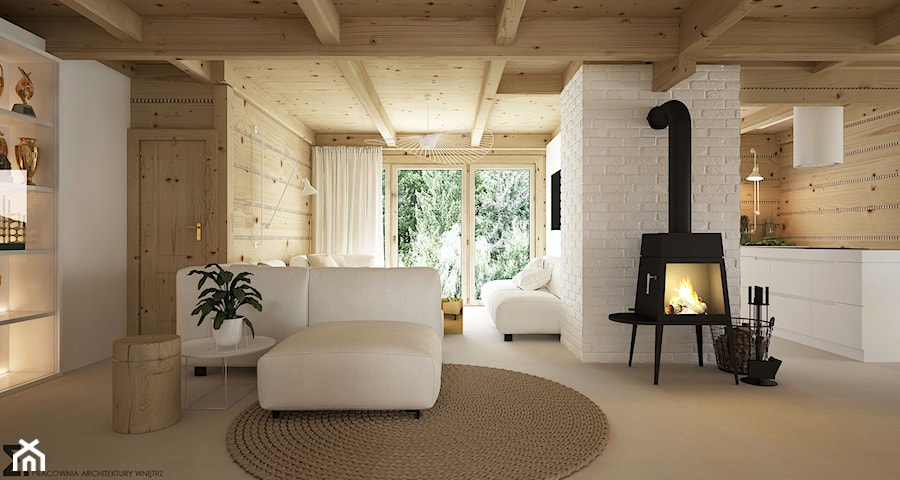 Dom drewniany - Średni biały salon, styl skandynawski - zdjęcie od ELEMENTY