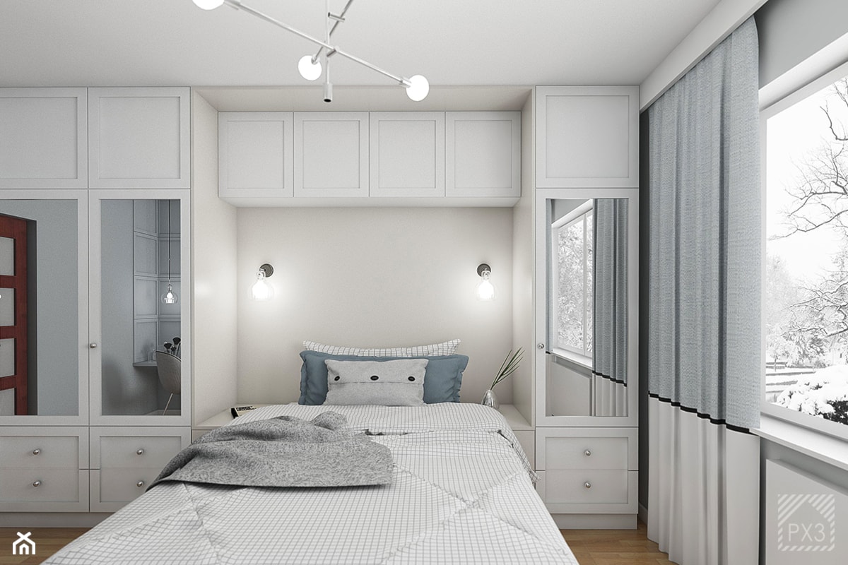 Kobieca sypialnia - Średnia biała szara sypialnia, styl tradycyjny - zdjęcie od PX3 Pracownia Projektowa Prokopowicz - Homebook