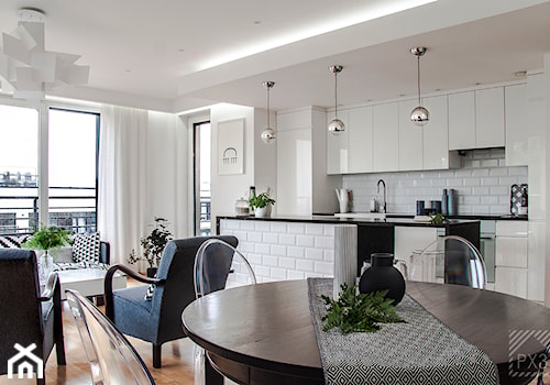 Mieszkanie Art Deco - Średnia biała jadalnia w salonie w kuchni, styl glamour - zdjęcie od PX3 Pracownia Projektowa Prokopowicz