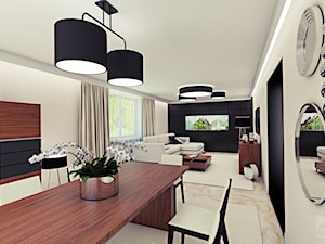 Orzechowo-kremowy salon z jadalnią - Średnia biała jadalnia w kuchni, styl glamour - zdjęcie od PX3 Pracownia Projektowa Prokopowicz