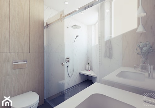Łazienka na trójkącie - Średnia z punktowym oświetleniem łazienka z oknem, styl nowoczesny - zdjęcie od PX3 Pracownia Projektowa Prokopowicz