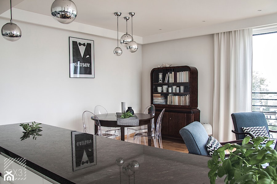 Mieszkanie Art Deco - Średnia biała jadalnia w salonie, styl glamour - zdjęcie od PX3 Pracownia Projektowa Prokopowicz