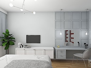 Kobieca sypialnia - Średnia szara z panelami tapicerowanymi sypialnia, styl tradycyjny - zdjęcie od PX3 Pracownia Projektowa Prokopowicz