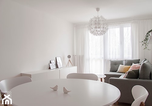 Pastelowe mieszkanie na wynajem - Średnia biała jadalnia w salonie, styl skandynawski - zdjęcie od PX3 Pracownia Projektowa Prokopowicz