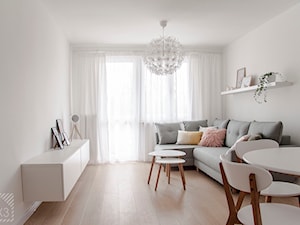 Pastelowe mieszkanie na wynajem - Mały szary salon z jadalnią, styl skandynawski - zdjęcie od PX3 Pracownia Projektowa Prokopowicz