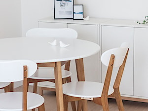 Pastelowe mieszkanie na wynajem - Mała biała jadalnia jako osobne pomieszczenie, styl skandynawski - zdjęcie od PX3 Pracownia Projektowa Prokopowicz
