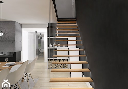 Salon z jadalnią - widok na schody - zdjęcie od PX3 Pracownia Projektowa Prokopowicz