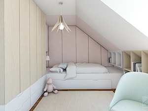Pudrowo-miętowy pokój 6-letniej Zosi - Mały biały różowy pokój dziecka dla nastolatka dla chłopca dla dziewczynki, styl nowoczesny - zdjęcie od PX3 Pracownia Projektowa Prokopowicz