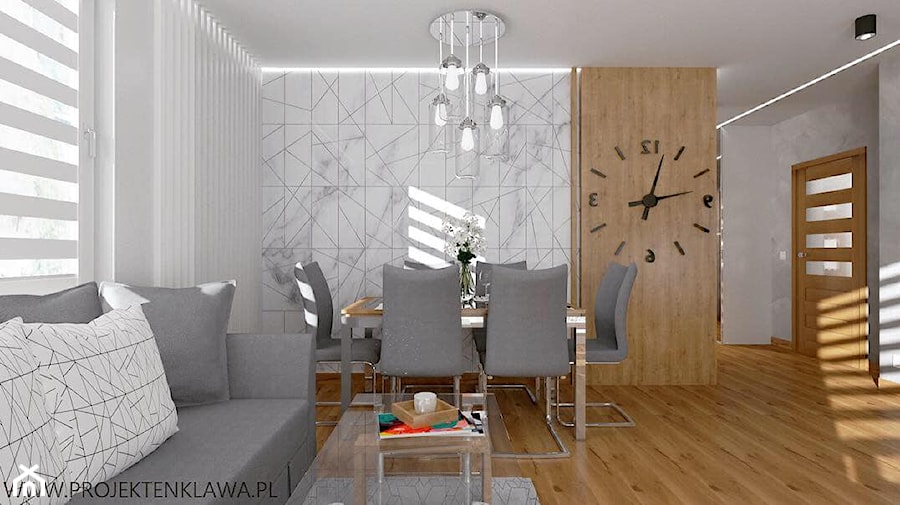 Mieszkanie w bloku - Średni szary salon z jadalnią, styl nowoczesny - zdjęcie od Projektowanie wnętrz Gruczyńska Monika