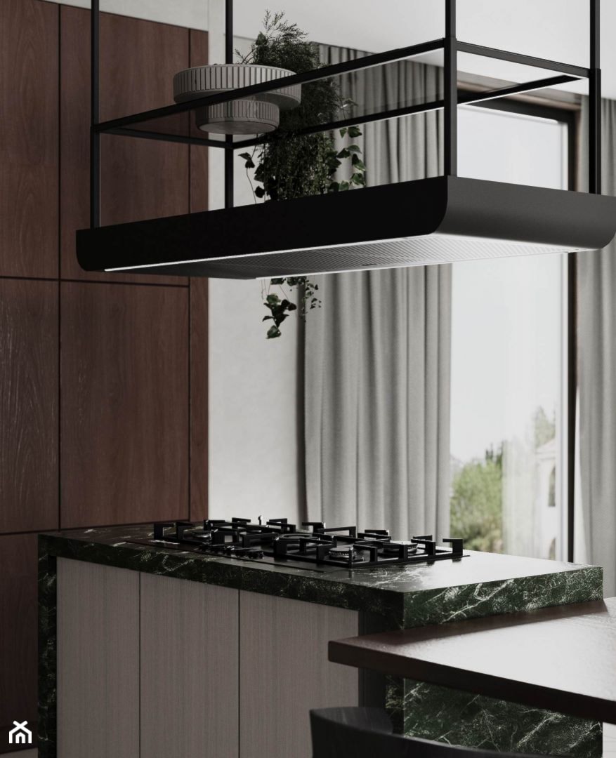 Wyspowy okap architektoniczny Arne Glass Black Matt - zdjęcie od Nortberg Ekskluzywne Okapy Kuchenne