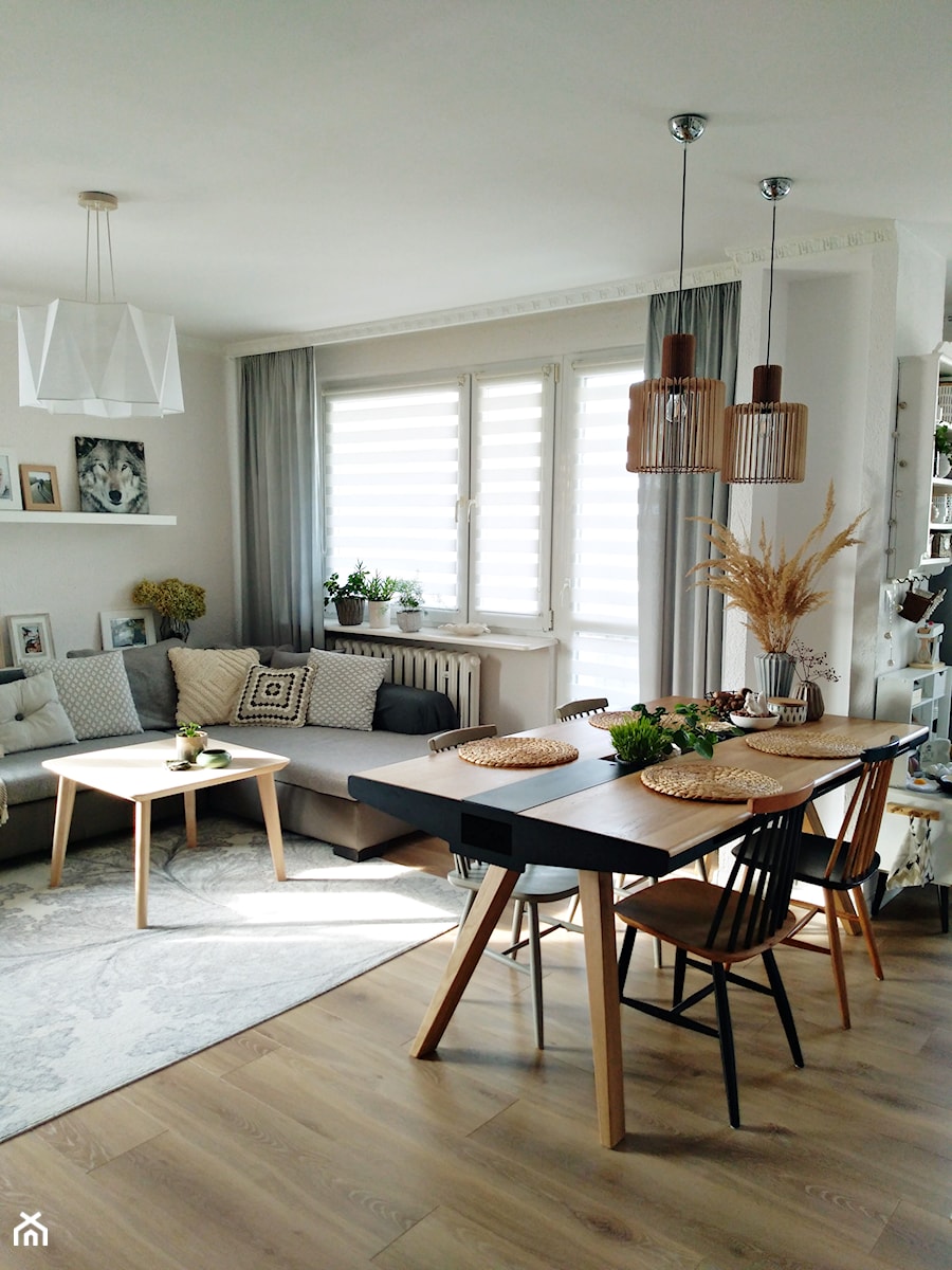 Salon z kuchnią w bloku - Salon, styl skandynawski - zdjęcie od Olga Drozd