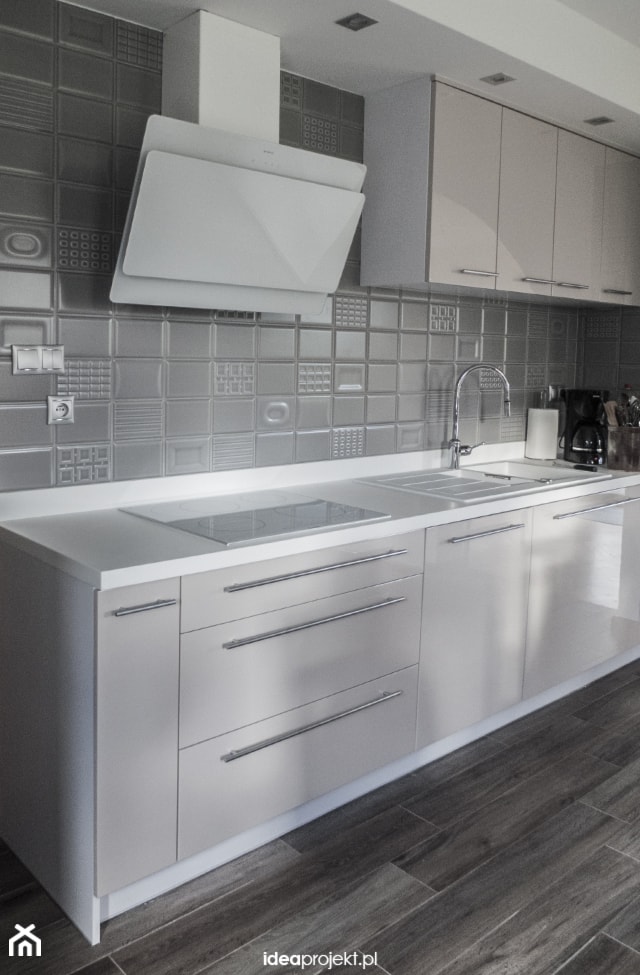 Duża kuchnia w domu jednorodzinnym - Średnia otwarta z zabudowaną lodówką kuchnia jednorzędowa, styl skandynawski - zdjęcie od idea projekt