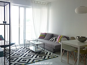 Mieszkanie pokazowe- Rotmanka - Mały biały salon z jadalnią, styl skandynawski - zdjęcie od idea projekt