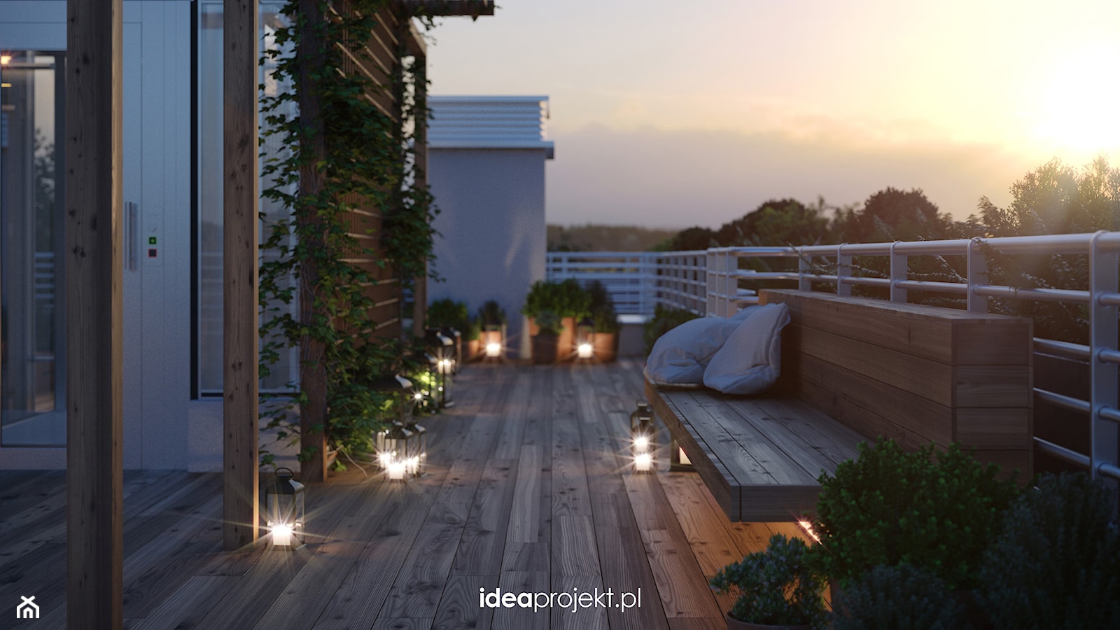 Aranżacja tasu na dachu - Mały z donicami na kwiaty taras na dachu, styl glamour - zdjęcie od idea projekt - Homebook