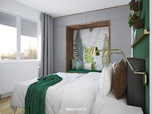 Zieleń - motyw przewodni - Mała biała zielona sypialnia, styl skandynawski - zdjęcie od idea projekt