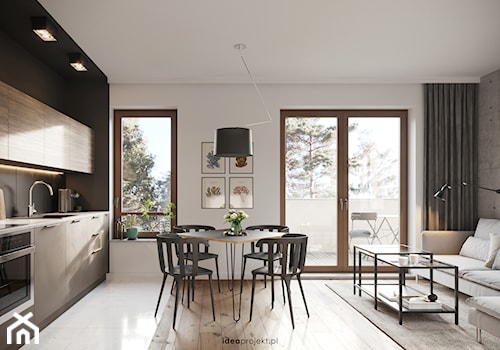 Nautikka - MODERN - Średni szary salon z kuchnią z jadalnią, styl nowoczesny - zdjęcie od idea projekt