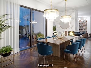 Apartament na warszawskiej Saskiej Kępie - Średnia biała jadalnia w salonie, styl glamour - zdjęcie od idea projekt