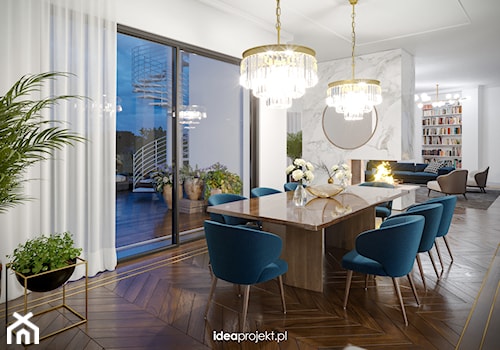 Apartament na warszawskiej Saskiej Kępie - Średnia biała jadalnia w salonie, styl glamour - zdjęcie od idea projekt