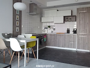 Mieszkanie pokazowe- Rotmanka - Średnia szara jadalnia w salonie, styl skandynawski - zdjęcie od idea projekt