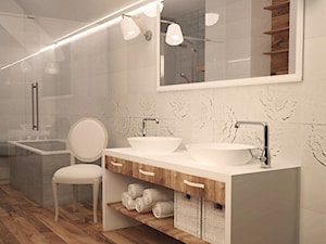 Koncepcja romantycznej łazienki - Duża bez okna z lustrem z dwoma umywalkami łazienka, styl glamour - zdjęcie od idea projekt