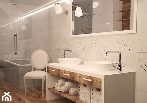 Koncepcja romantycznej łazienki - Duża bez okna z lustrem z dwoma umywalkami łazienka, styl glamour - zdjęcie od idea projekt