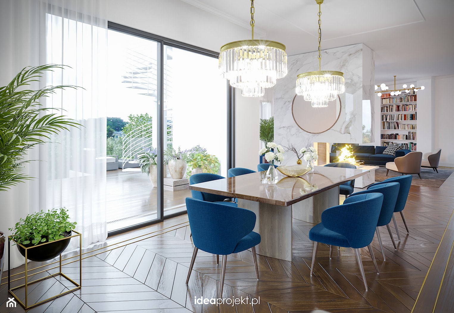 Apartament na warszawskiej Saskiej Kępie - Duża biała jadalnia jako osobne pomieszczenie, styl glamour - zdjęcie od idea projekt - Homebook