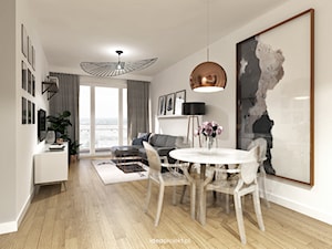 Grafit - Średni biały salon z jadalnią z tarasem / balkonem, styl skandynawski - zdjęcie od idea projekt