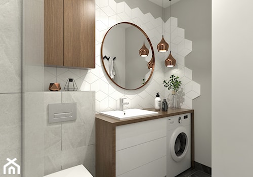 Grafit - Średnia bez okna z pralką / suszarką łazienka, styl skandynawski - zdjęcie od idea projekt