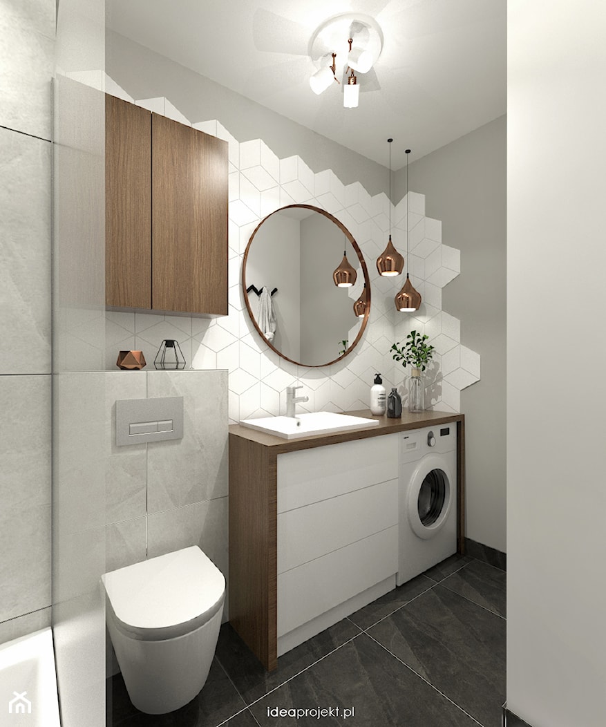 Grafit - Średnia bez okna z pralką / suszarką łazienka, styl skandynawski - zdjęcie od idea projekt - Homebook