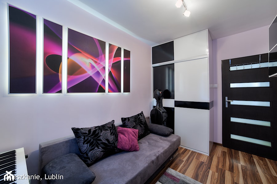 metamorfoza mieszkania 60m2 ul.agatowa lublin - Małe w osobnym pomieszczeniu z sofą szare biuro, styl nowoczesny - zdjęcie od Auraprojekt
