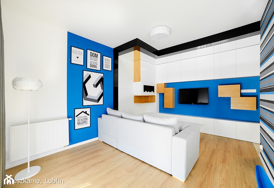 mieszkanie 60m2 ul.Kryształowa Lublin - Średni biały niebieski salon, styl minimalistyczny - zdjęcie od Auraprojekt