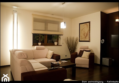 Dom jednorodzinny Kalinówka - Średni biały czarny salon, styl minimalistyczny - zdjęcie od Auraprojekt