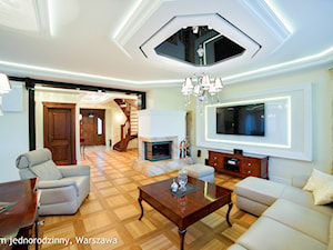 Dom jednorodzinny Warszawa - Duży beżowy biały salon, styl tradycyjny - zdjęcie od Auraprojekt