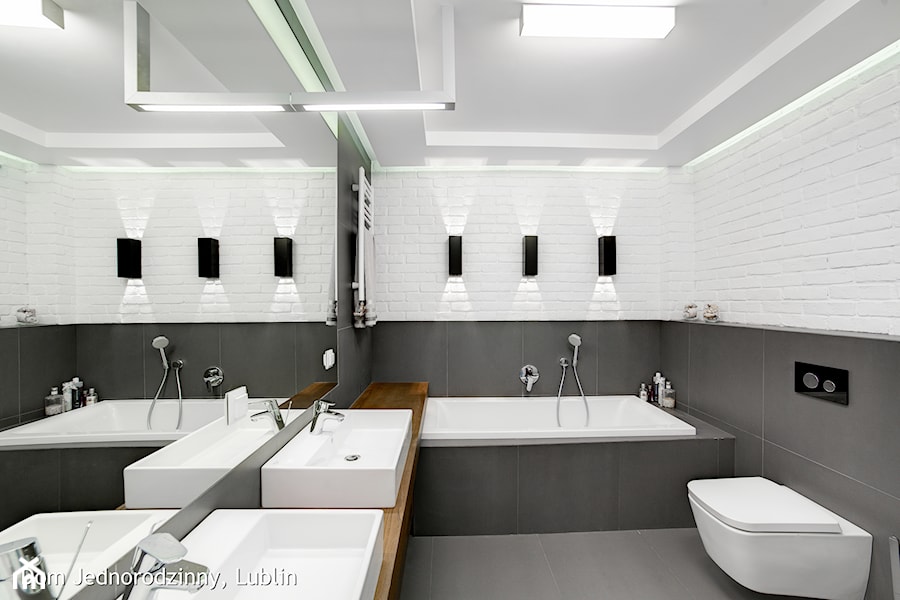 Dom jednorodzinny ul.Goplan Lublin - Średnia bez okna z dwoma umywalkami łazienka, styl minimalistyczny - zdjęcie od Auraprojekt
