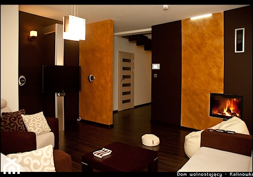 Dom jednorodzinny Kalinówka - Średni beżowy brązowy salon, styl minimalistyczny - zdjęcie od Auraprojekt
