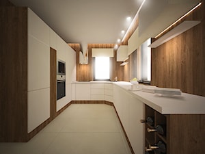 Kuchnia w stylu minimalistycznym - Duża otwarta z salonem z zabudowaną lodówką kuchnia w kształcie litery u z oknem, styl minimalistyczny - zdjęcie od 3ESDESIGN