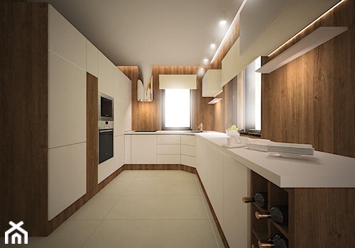 Kuchnia w stylu minimalistycznym - Duża otwarta z salonem z zabudowaną lodówką kuchnia w kształcie litery u z oknem, styl minimalistyczny - zdjęcie od 3ESDESIGN