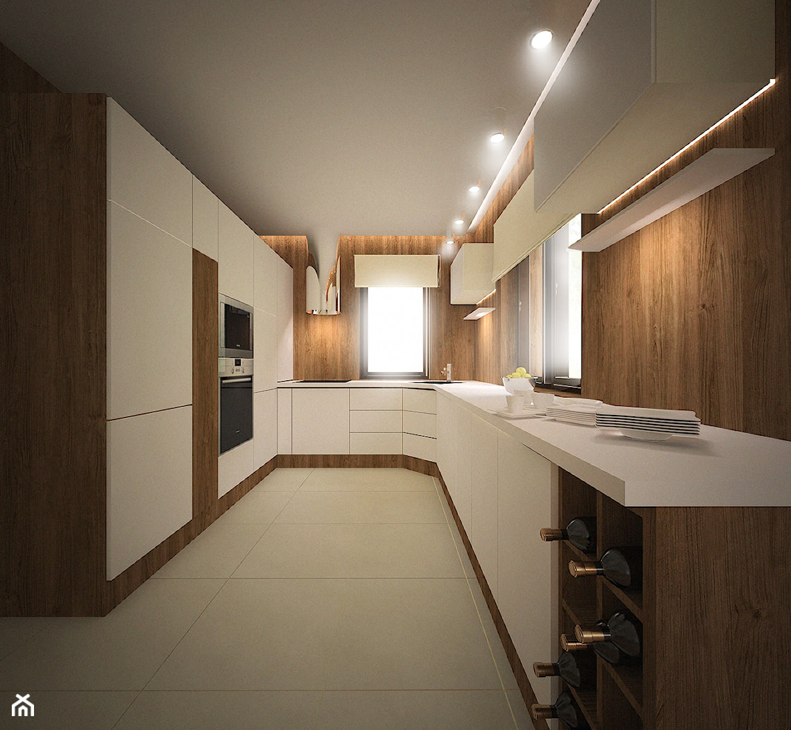 Kuchnia w stylu minimalistycznym - Duża otwarta z salonem z zabudowaną lodówką kuchnia w kształcie litery u z oknem, styl minimalistyczny - zdjęcie od 3ESDESIGN - Homebook